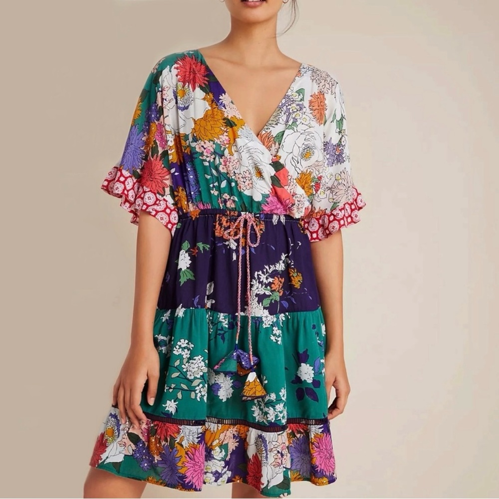 Anthropologie Multicolor Floral Tiered Mini Dress